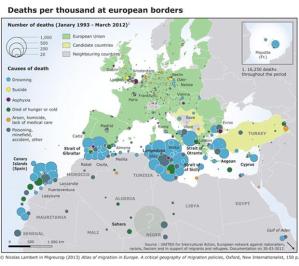 Deaths per thousand at European borders, Migreurop, 2013