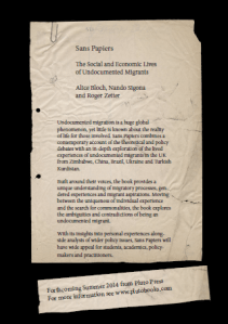 Cover, Sans Papiers by Bloch, Sigona & Zetter, Pluto Press 2014 forthcoming